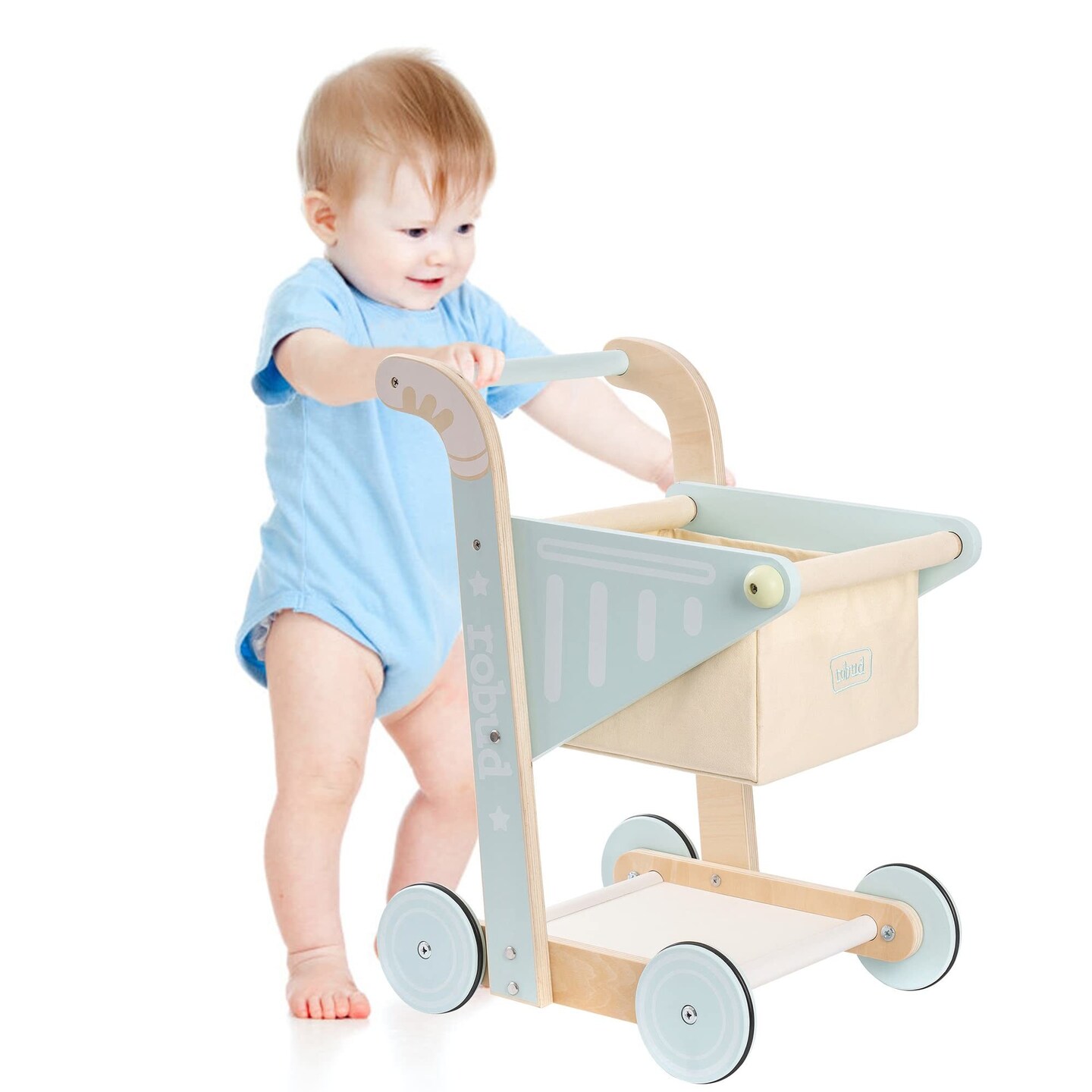 ROBUD Baby Wooden Shopping Cart Toy for Toddler Kids Push Walker Toy WRP02