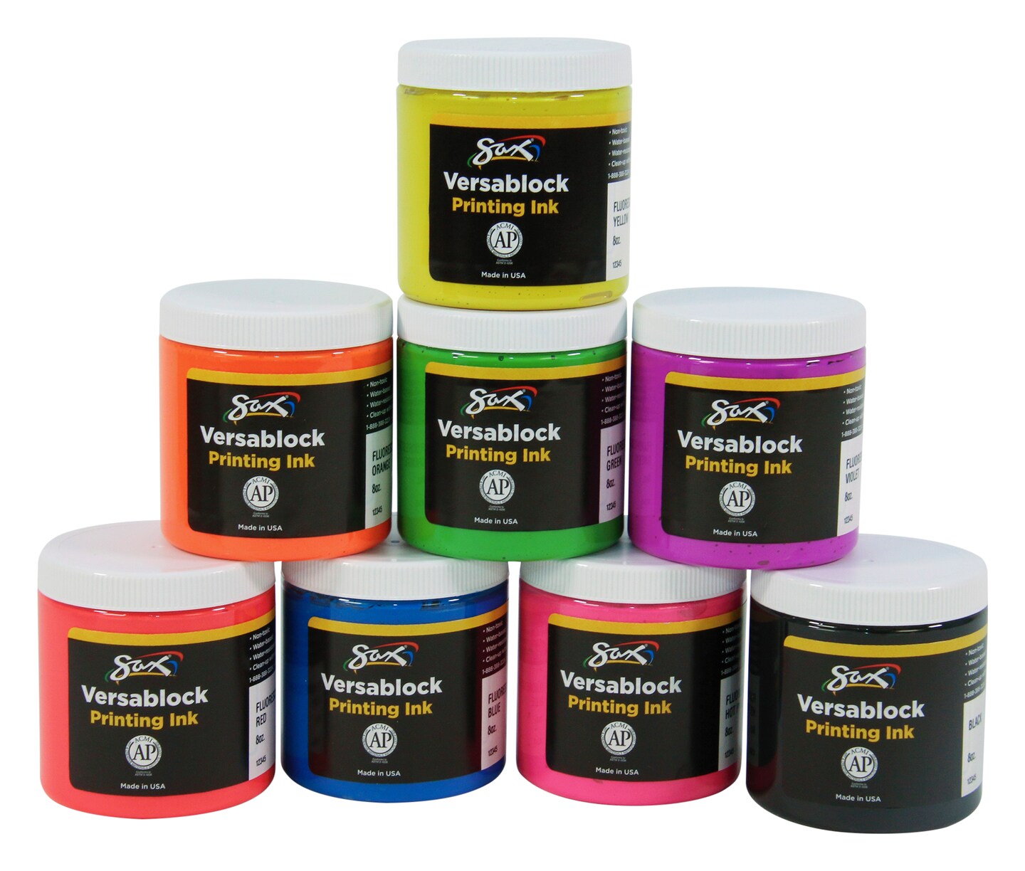 Sax Versablock Fluorescent Block Printing Inks, 8 Ounces, Set of 8
