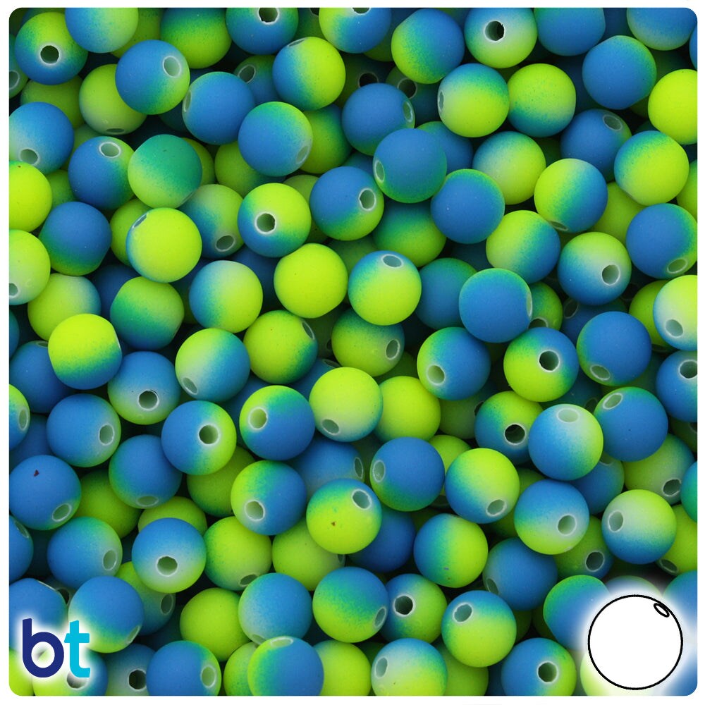 BeadTin Yellow &#x26; Blue Neon Rubberized 8mm Round Plastic Craft Beads (175pcs)