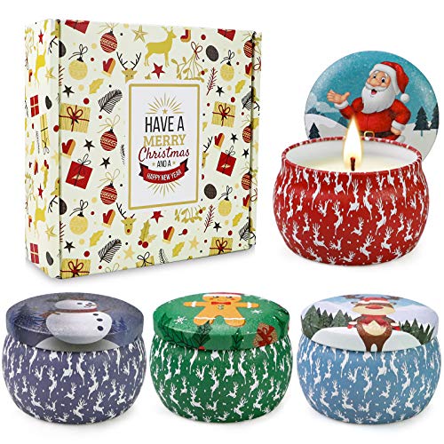 4 Pieces Christmas Scented Candles Gifts Set for Women,Aromatherapy Candles for Home Scented,4.4Oz Soy Wax Jar Candle for Xmas,Brithday Gifts | Christmas Cookie | Apple Fragrance