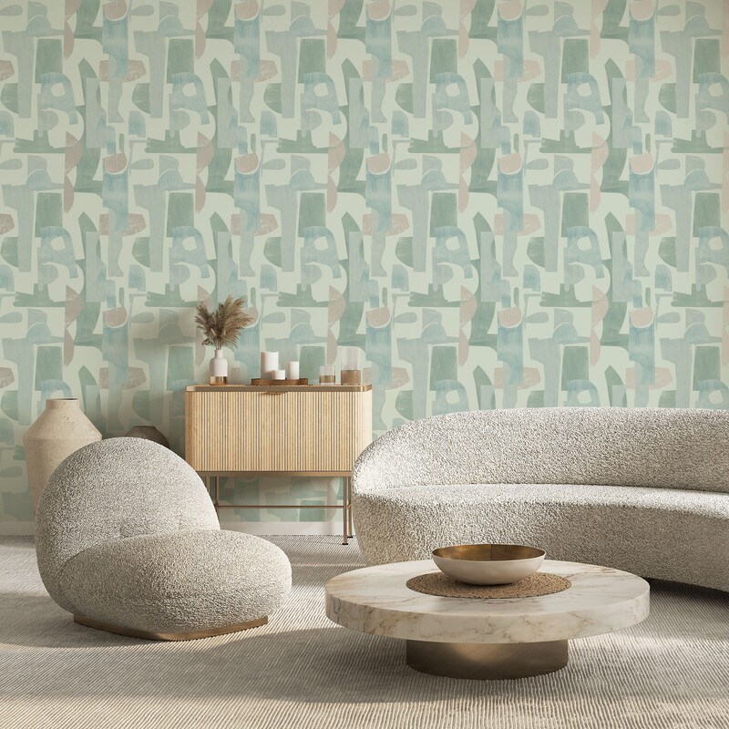 Tempaper Geo Composition Peel and Stick Wallpaper Sage/Cedar/Metallic Gold