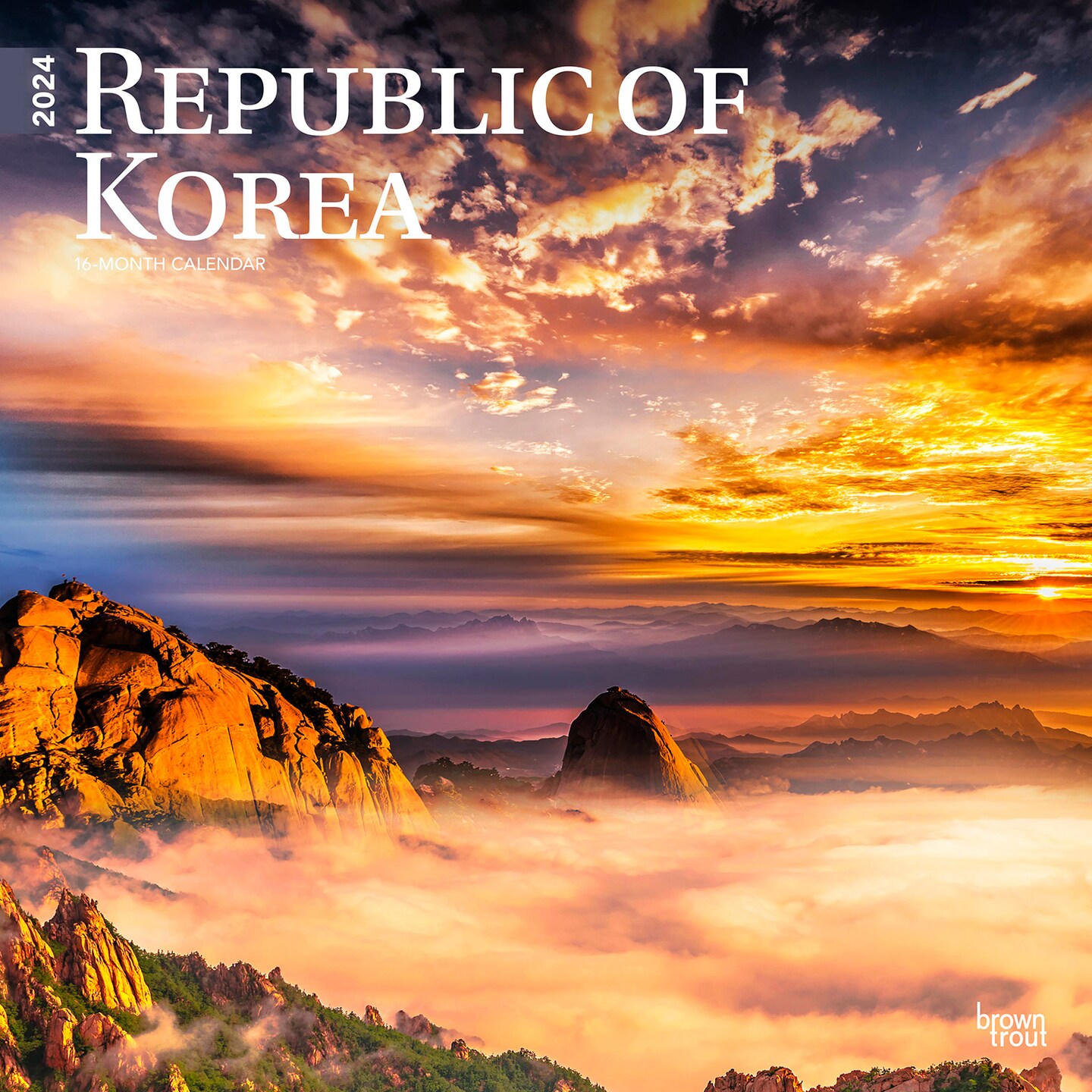 Republic of Korea 2024 12 x 24 Inch Monthly Square Wall Calendar
