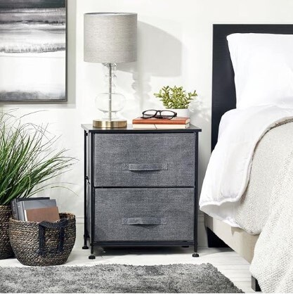 Lido Collection, Charcoal Gray Small Storage Dresser End/Side Table Night Stand with 2 Removable Fabric Drawers - Organizer for Bedroom, Living Room, Closet, Hold Clothes, Linens, Accessories
