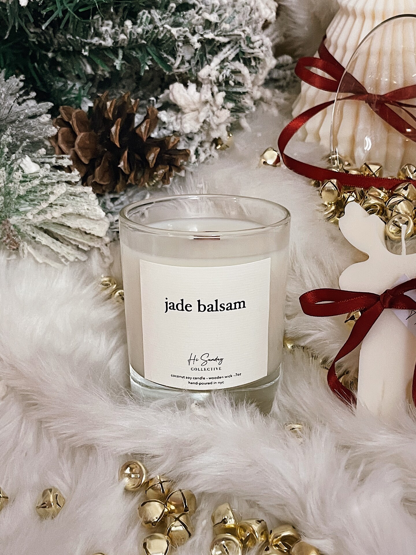 JADE BALSAM Candle, 7oz Coconut Soy Wax, Crackling Wooden Wick, Winter Candles, Christmas Candles, Holiday Decor