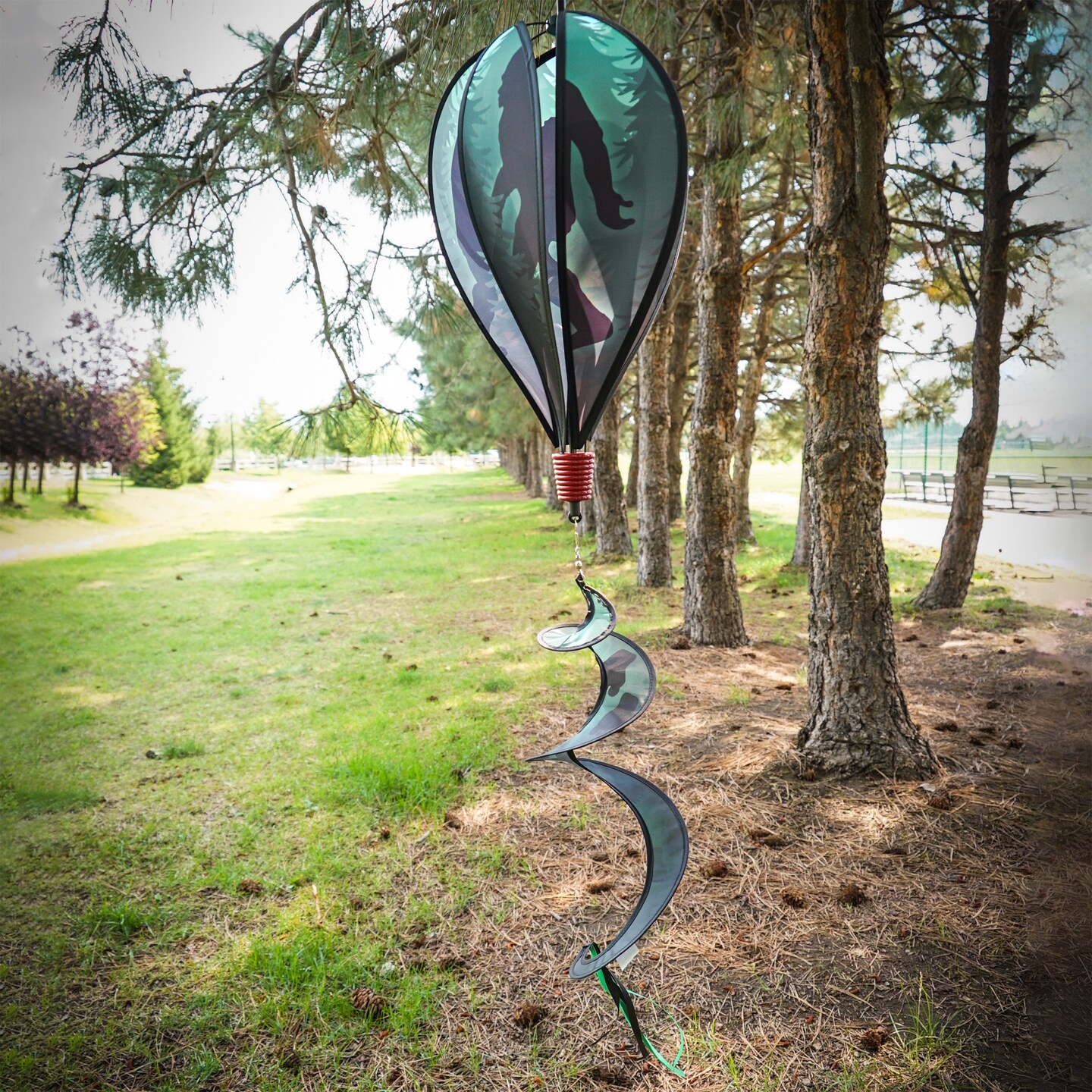 In the Breeze 0975 — Sasquatch 6-Panel Hot Air Balloon — Bigfoot Wind Spinner with Tail for Yards and Gardens