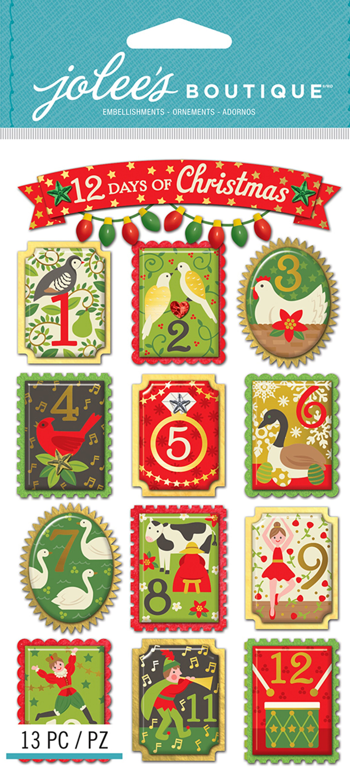 Jolee&#x27;s Boutique 12 Days Of Christmas Dimensional Stickers