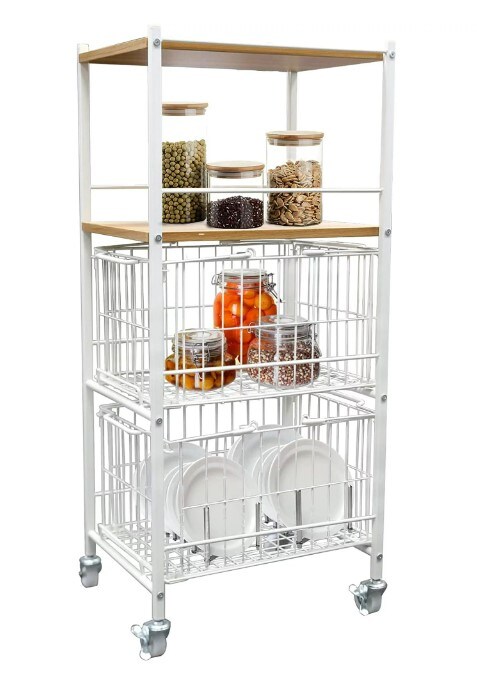 Rolling Utility Cart Pantry Unit with Wheels White Kitchen Shelves ...