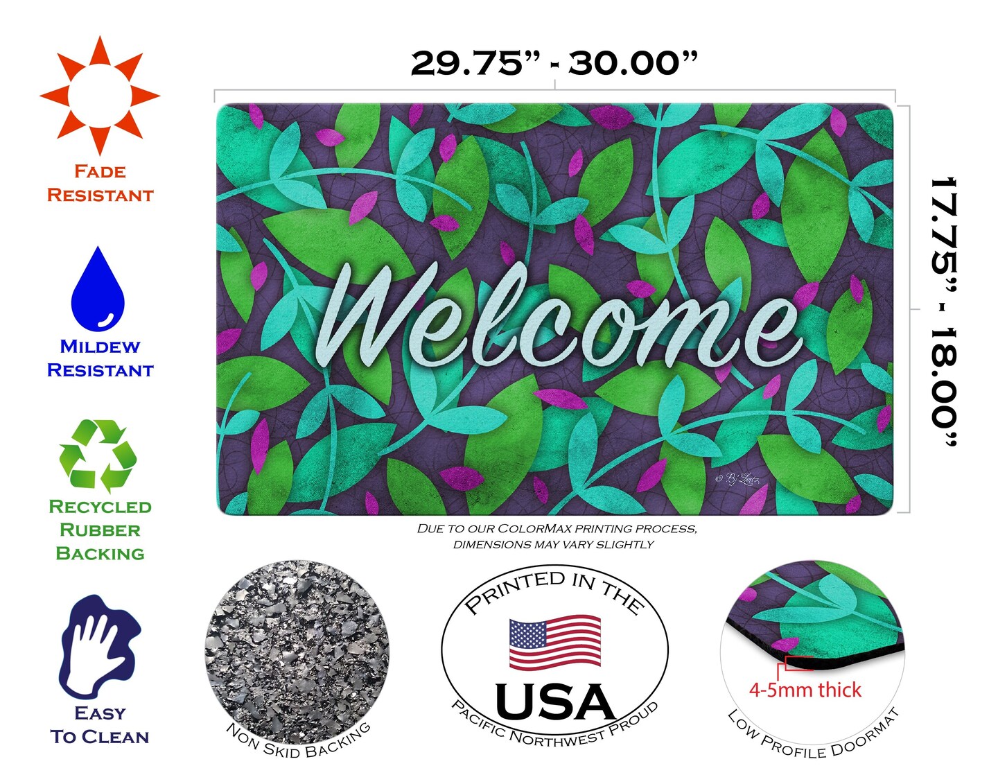 Spring Leaves Welcome Door Mat (18 x 30&#x22;)