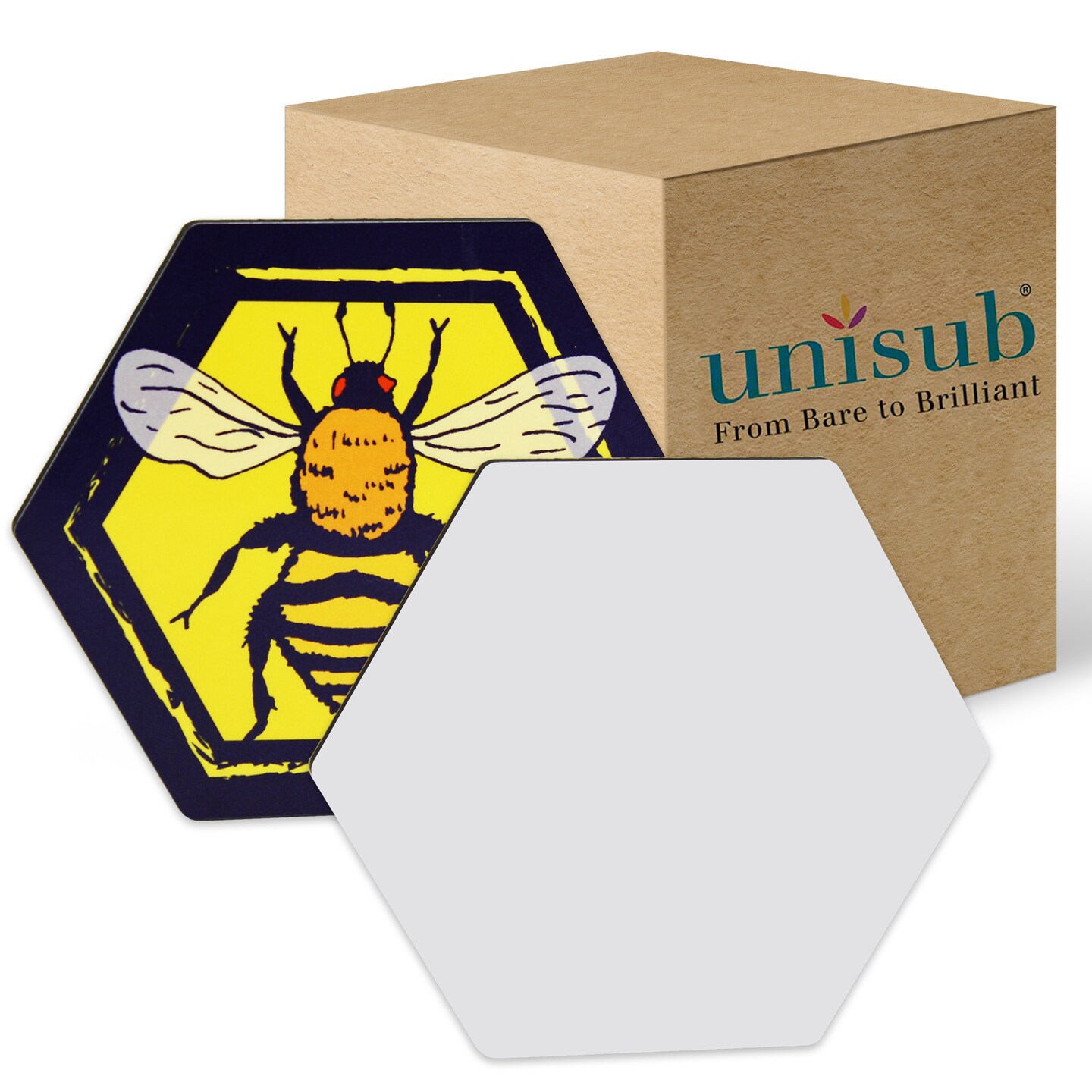 Unisub Sublimation Blank Coaster, Hardboard Hexagon with Cork Backing,  Coasters for Sublimation Imprinting Products for, Gloss 3.5 x 4 x .125“