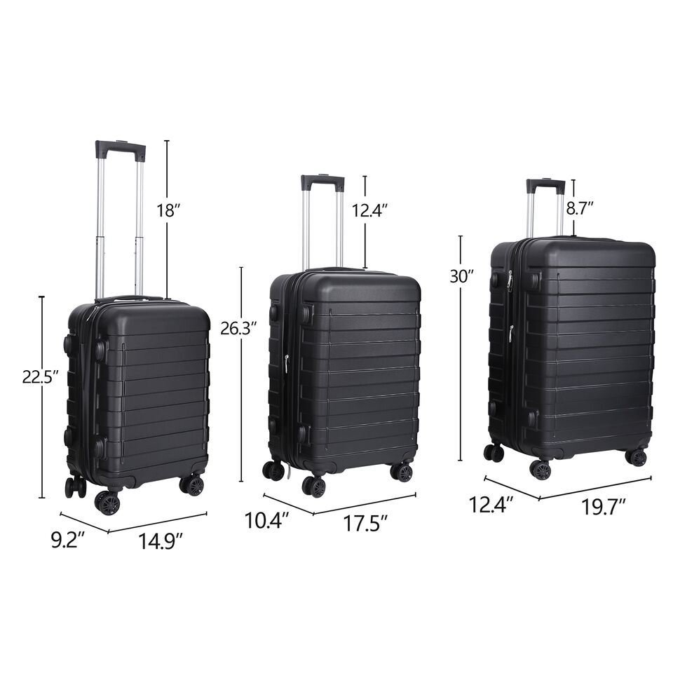 Expandable Luggage Set 3 Piece Black Hardshell Suitcase