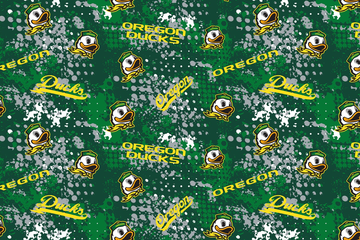 Sykel Enterprises-University of Oregon Cotton Fabric-Oregon Ducks Splatter Cotton Quilting Fabric