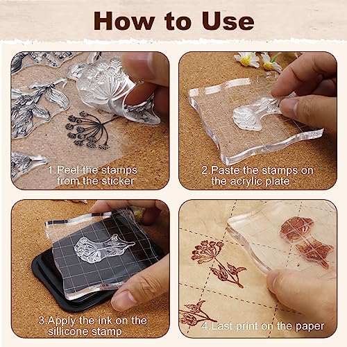 8 Sheets Clear Stamps, Vintage Plants and Flowers Silicone Stamps for Crafting, Rubber Stamps for Card Making Decoration and DIY Scrapbooking