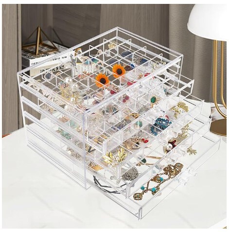 Acrylic Jewelry Holder Clear Jewelry Storage with 5 Drawers for Women, Girls, and Men