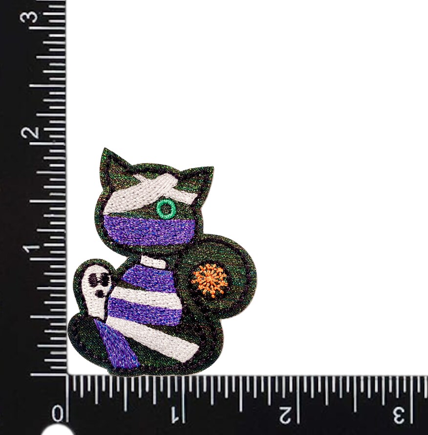 Halloween Mummy, Black Cat, Spooky, Embroidered, Iron on Patch