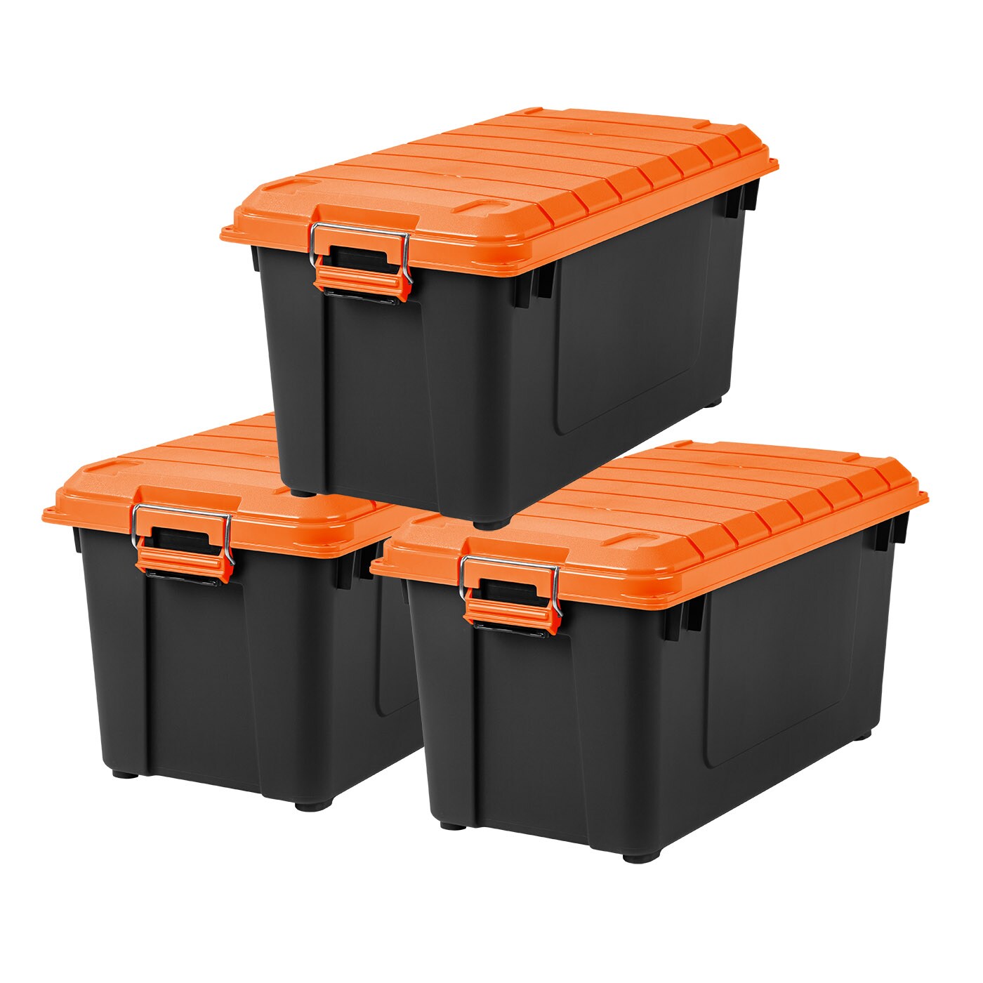IRIS USA 21 Gallon Heavy-Duty Plastic Storage Bins, Store-It-All Container Totes with Durable Lid and Secure Latching Buckles, Black/Orange, 3 Pack