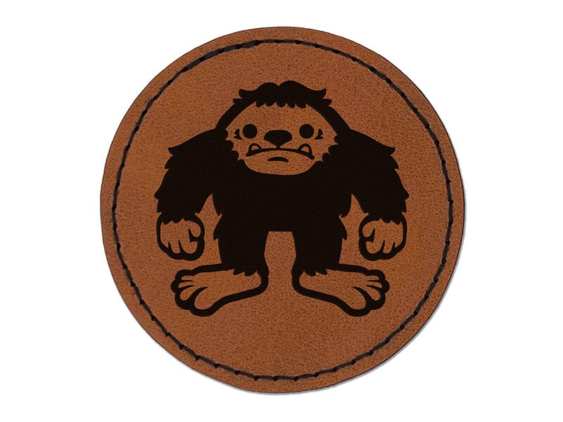 Bigfoot Sasquatch Cryptozoology Round Iron-On Engraved Faux Leather Patch Applique - 2.5"