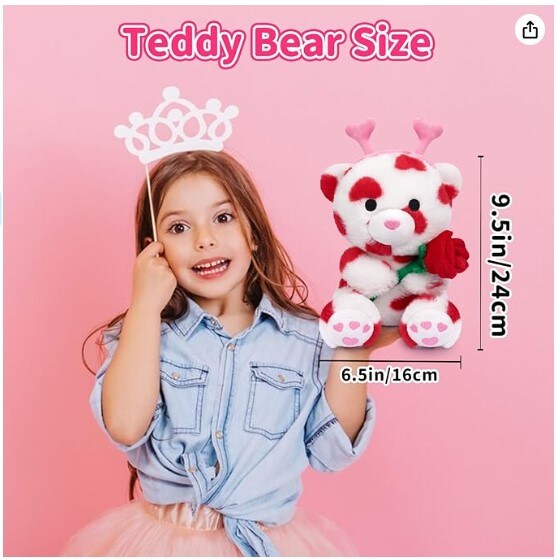 9in Bear Plush Toys,Cute Stuffed Bear with Rose,Kawaii Teddy Bear for Girlfriend