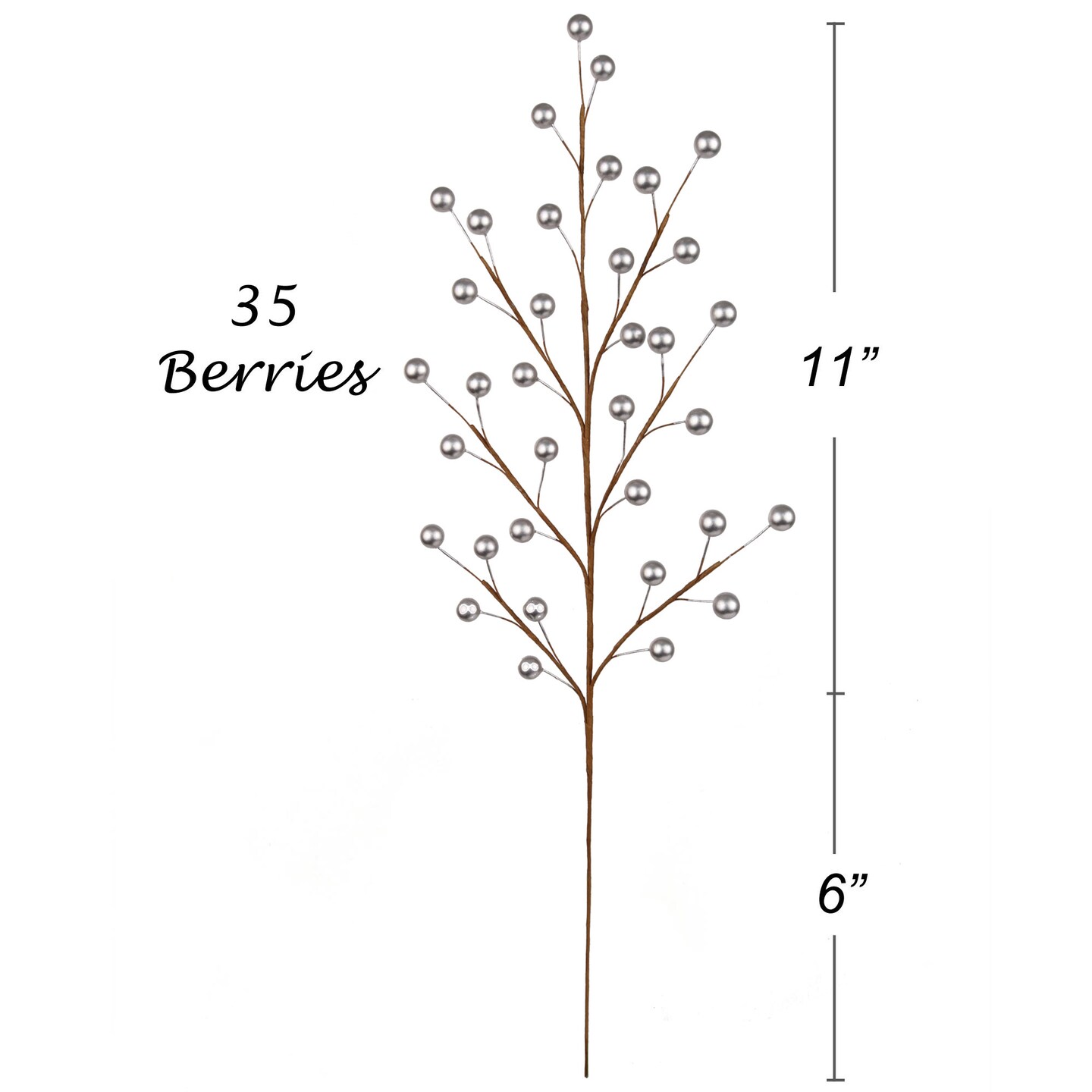 Silver Holly Berry Stem Picks: Set of 12, 17-Inch, 35 Berries by Floral Home&#xAE;