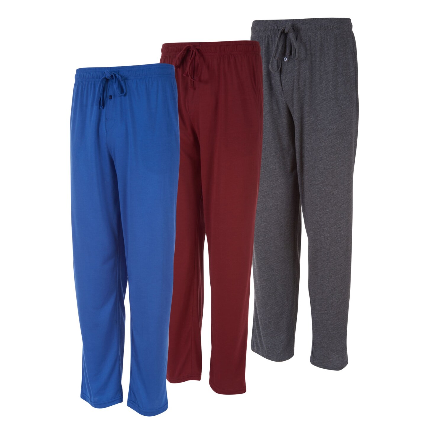 Men&#x27;s Lounge Pants - Soft Cotton Jersey Knit Lounge Bottoms, Pajama Pants With 2 Deep Side Pockets, 3-Pack