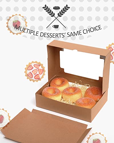 qiqee 36Packs Auto-pop up Kraft Cookie Boxes for Gift Giving 8x5.3x2 inch Brown Treat Box with Window One Second Folding Bakery Box for Donuts Candies and Biscuit