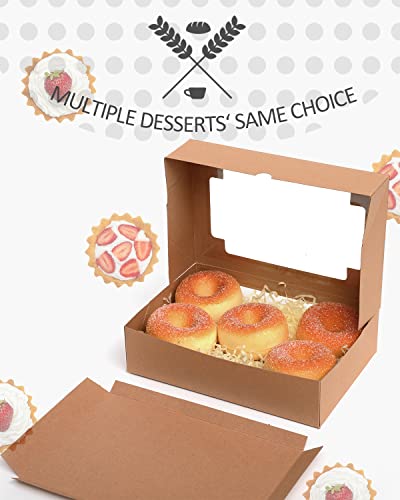 36 Packs Auto-pop up Kraft Cookie Boxes for Gift Giving 8x5.3x2 inch Brown Treat Box with Window One Second Folding Bakery Box for Donuts Candies and Biscuit