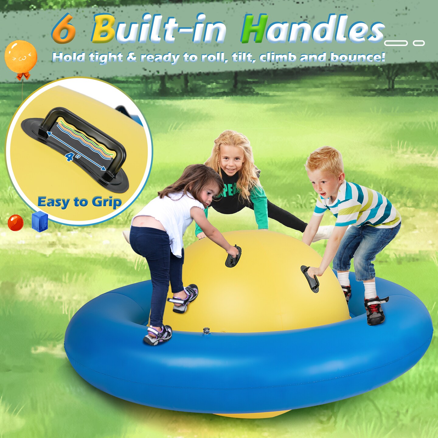 7.5 Foot Giant Inflatable Dome Rocker Bouncer with 6 Built-in Handles for Kids