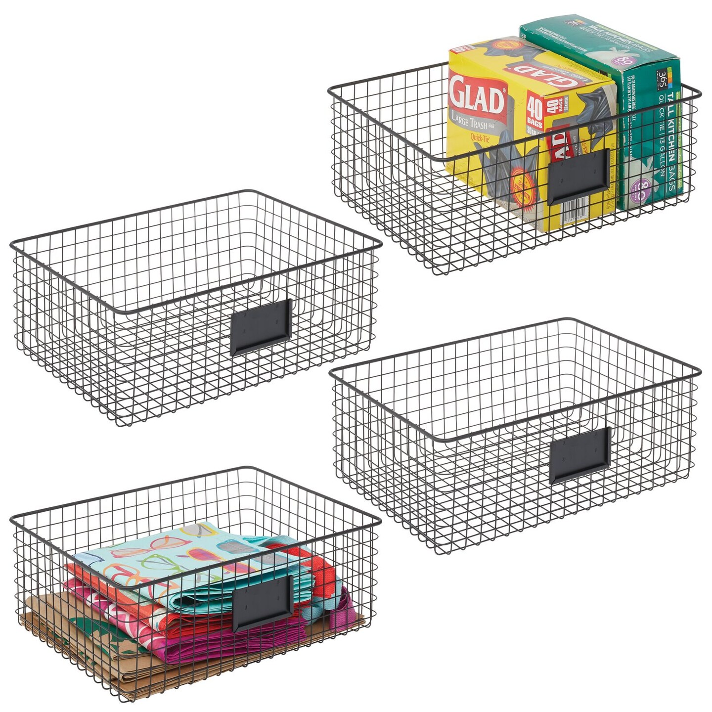 mDesign Wide Steel Kitchen Organizer Basket - Label Slot