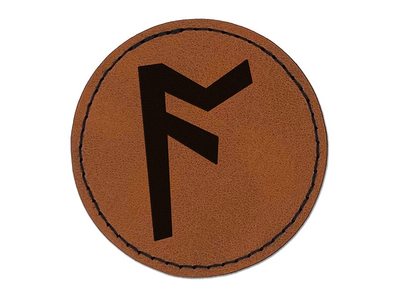 Norse Viking Dwarven Rune Letter A Round Iron-On Engraved Faux Leather Patch Applique - 2.5"