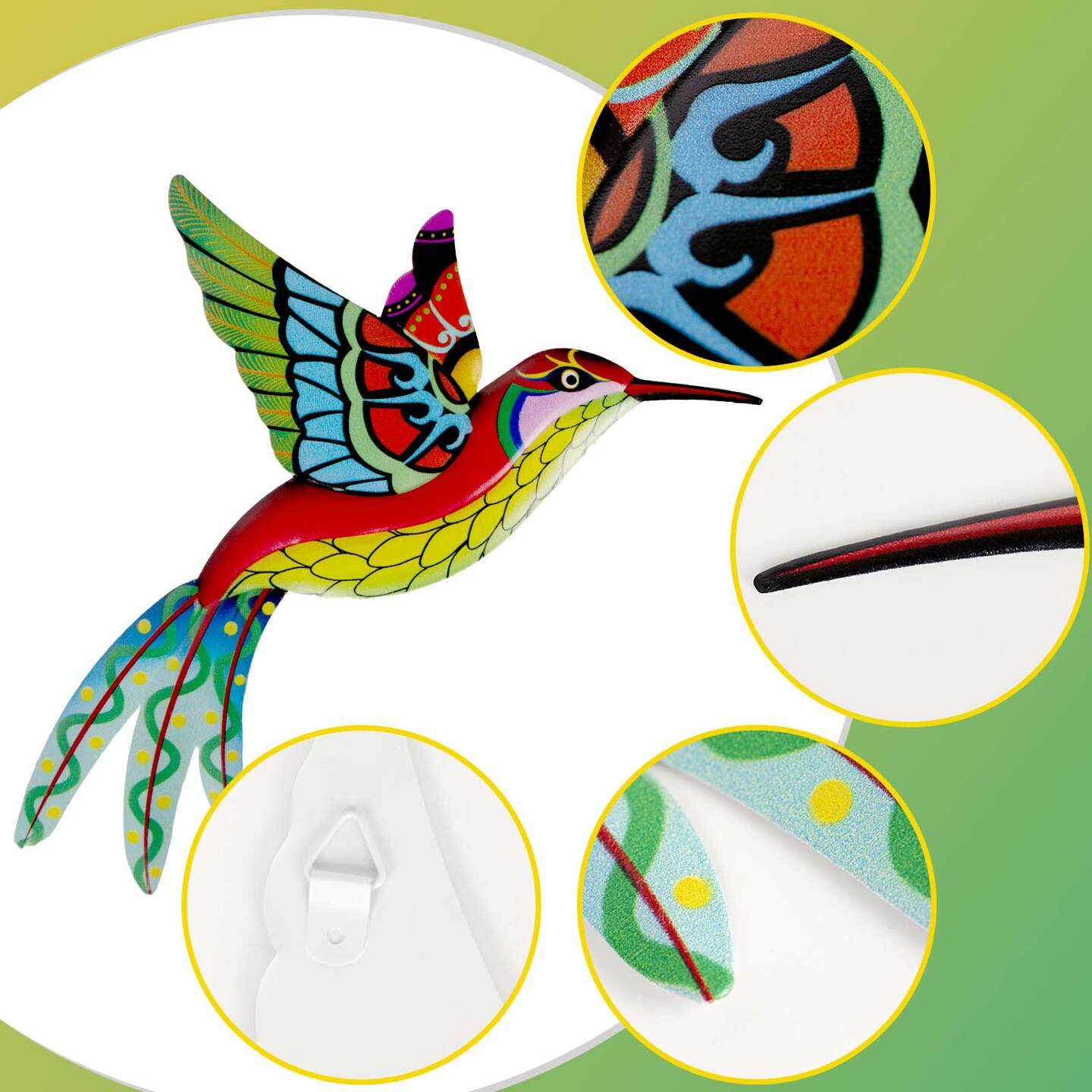 4 Pack Metal Hummingbird Wall Art Decor Metal Colorful Birds 3D Outdoor Sculpture Iron Outdoor Hanging Decor Ornaments Metal Hand-made Bird Wall Art Fence Decorations for Living Room Patio Balcony