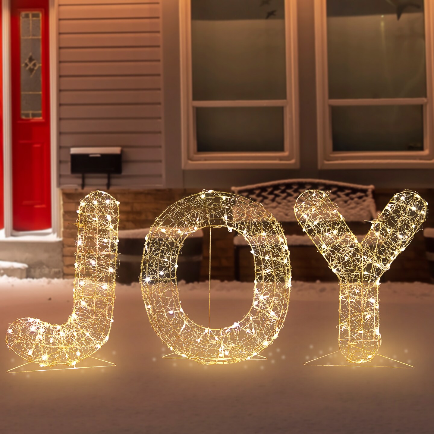 Northlight 16&#x22; LED Twinkle Lighted Gold Metal Wire Joy Sign Outdoor Christmas Decoration