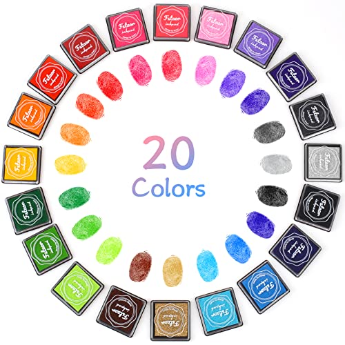 20 Colors Washable Ink Pads for Kids Rubber Stamps, Finger Print Crafts Stamp Pad for Kids, Paper, Scrapbooking, Fabric,Wood (Pack of 20)