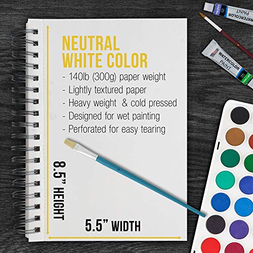 5.5&#x22; x 8.5&#x22; Premium Heavyweight Watercolor Painting Paper Pad, Pack of 3, 30 Sheets Each, 140lb (300gsm) - Spiral Bound, Cold Pressed, Acid-Free, Wet, Mixed Media - Artists, Students