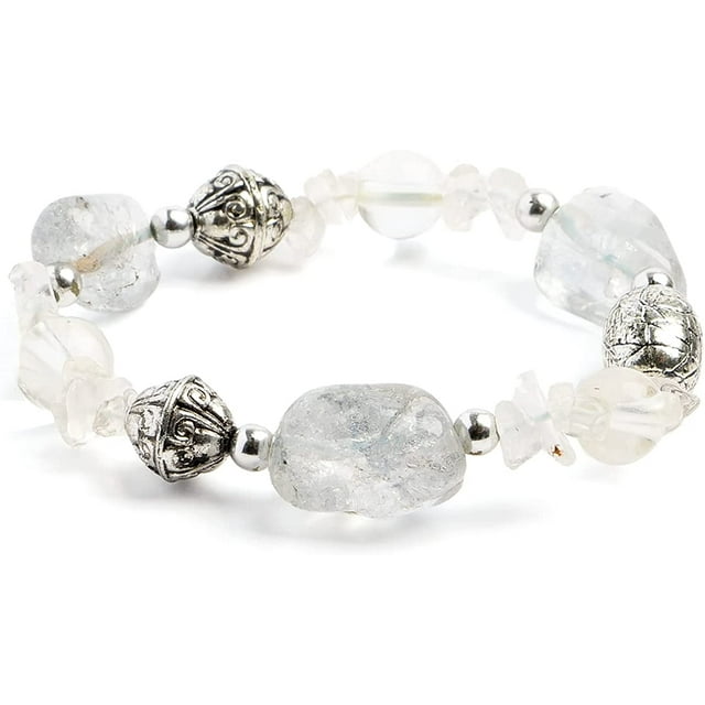 Earth&#x27;s Jewels Semi-Precious Natural Crystal Quartz Clear Stretch Bracelet