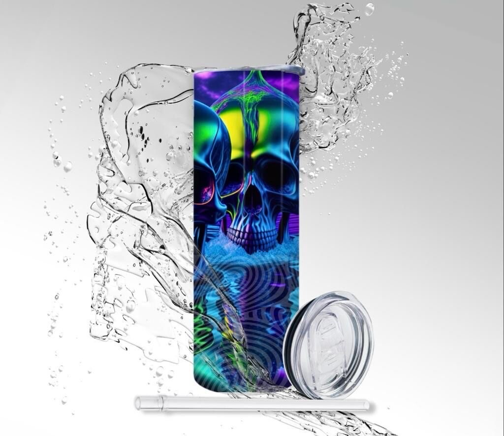 Skull and Sunflowers 20oz Skinny Tumbler Graphic by chariseahlstrombjj24 ·  Creative Fabrica