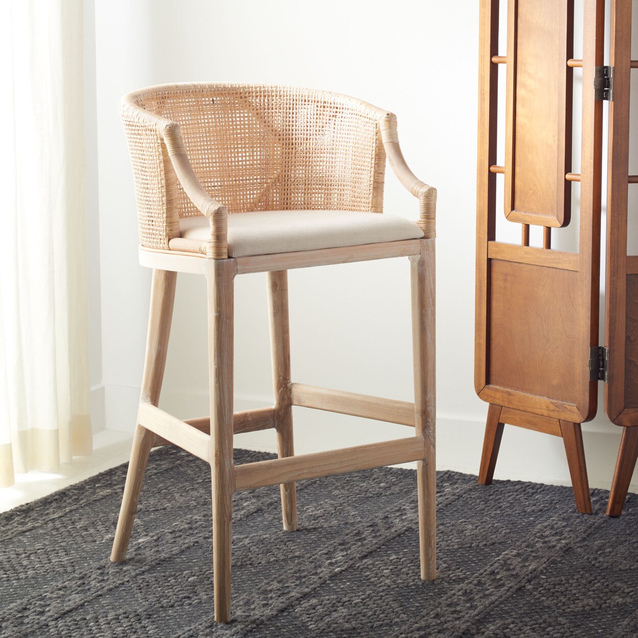 Safavieh   Brando Bar Stool Natural / White Washed