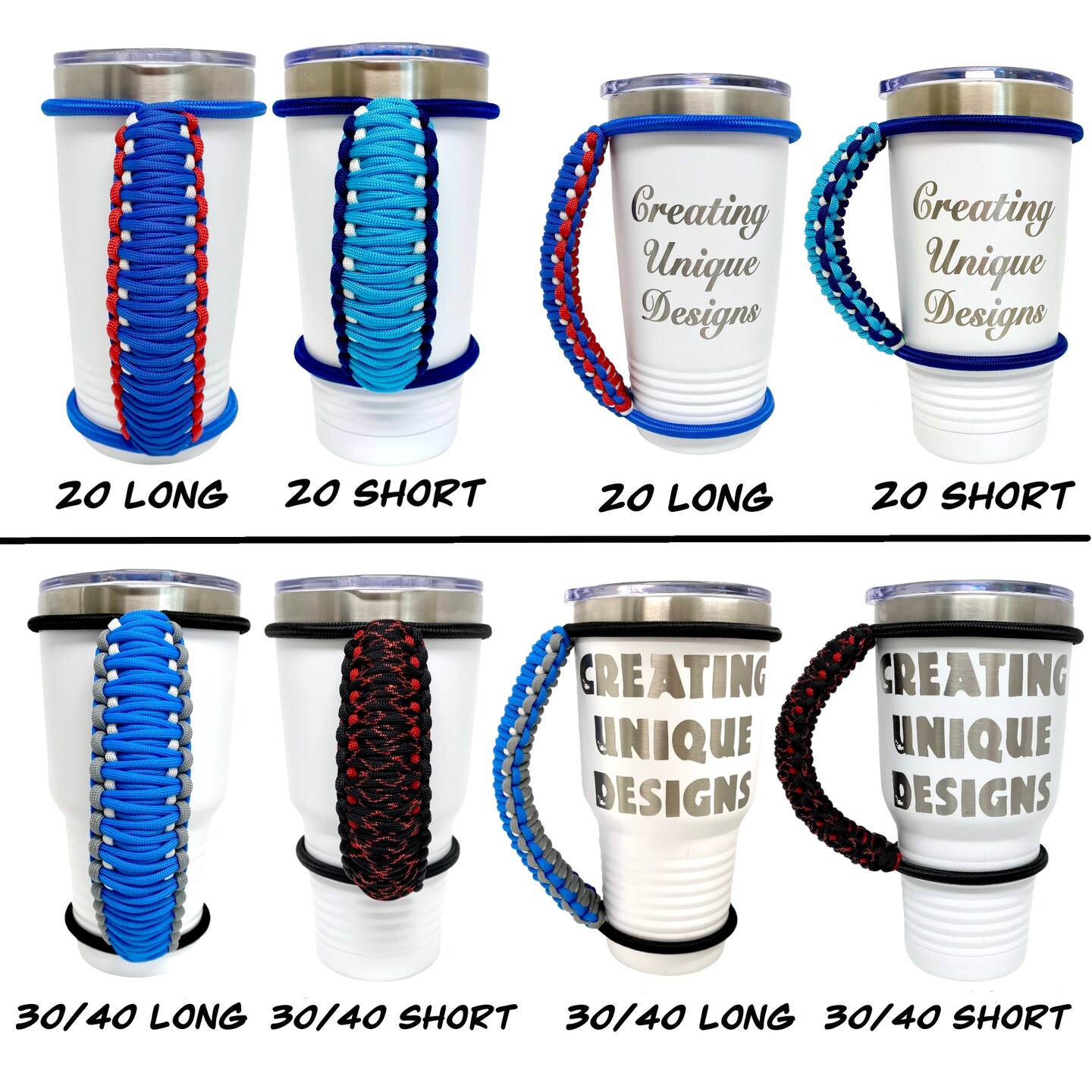 20 and 30 Oz Tumbler Handle College Team Colors Paracord 