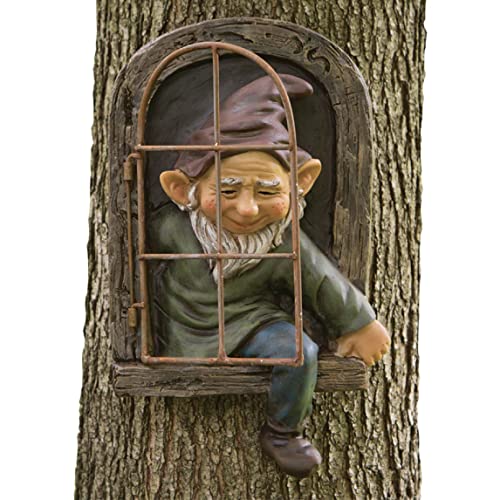 12-inch Elf Out The Door Tree Hugger - Yard Decorations - Whimsical Tree Sculpture - Garden Decoration - Garden Peeker Yard Art