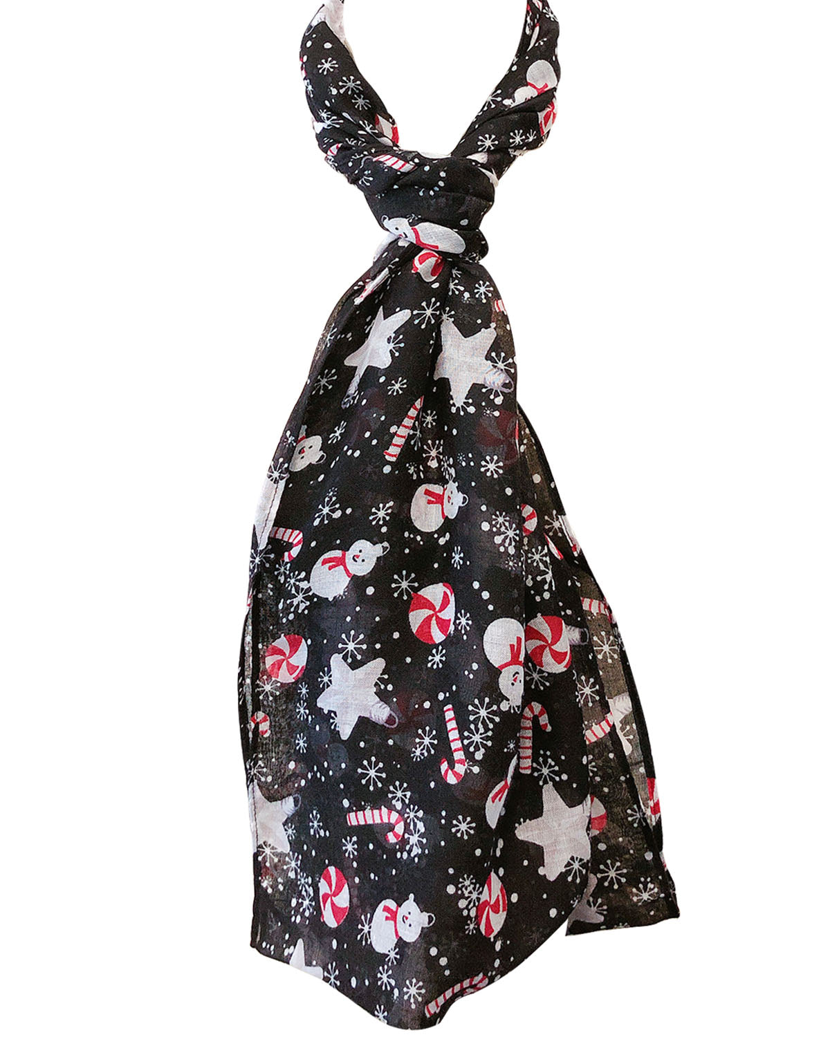 Wrapables Lightweight Winter Holiday Infinity Scarf, Snowman &#x26; Snowflakes Black