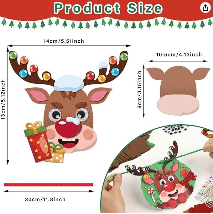244-piece Christmas Foam Arts and Crafts Kit for Children, Reindeer Felt Bulk Ornaments (24 Pack) Kids Toddlers DIY Handcraft Kit 2-4 4-8 DIY Christmas Party Favor Activity Project