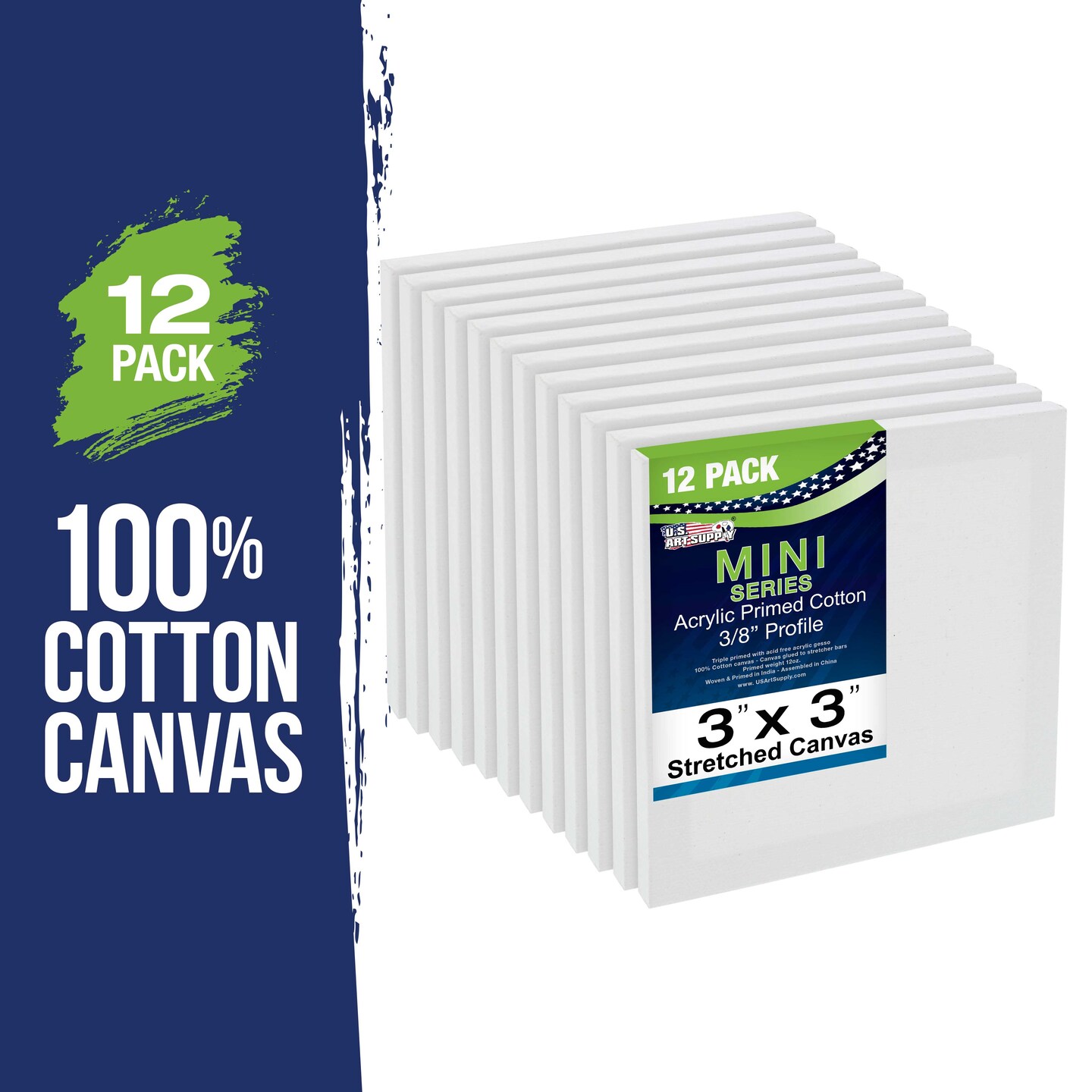 Mini Stretched Canvas, 3 x 3 - Pack of 14