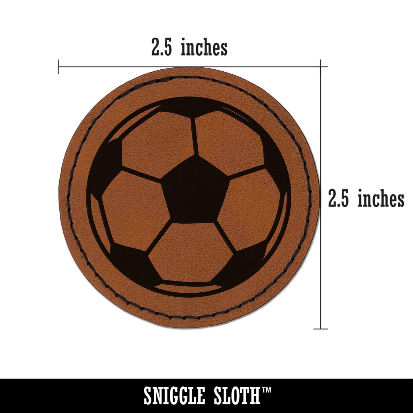 Soccer Ball Round Iron-On Engraved Faux Leather Patch Applique - 2.5&#x22;