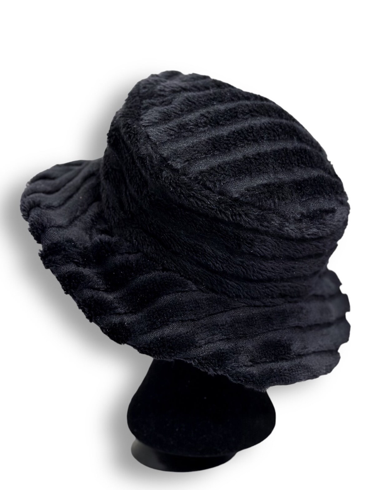 Handmade Black Knit Fur Reversible Winter Hat Bucket Hat product 5