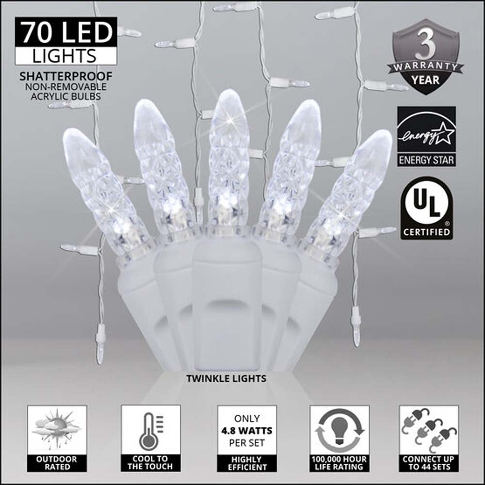 70 Cool White Twinkle M5 LED Icicle Light Set with White Wire