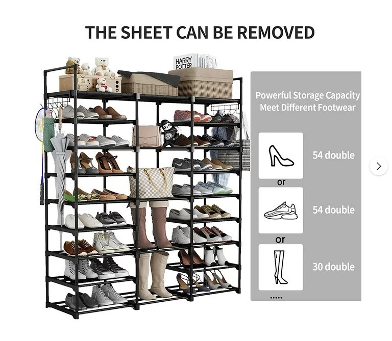 9 Tiers Metal Shoe Storage Shelf for 50-55 Pairs Shoe and Boots, Space Saving Large Shoe Cabinet for Bedroom Cloakroom Hallway
