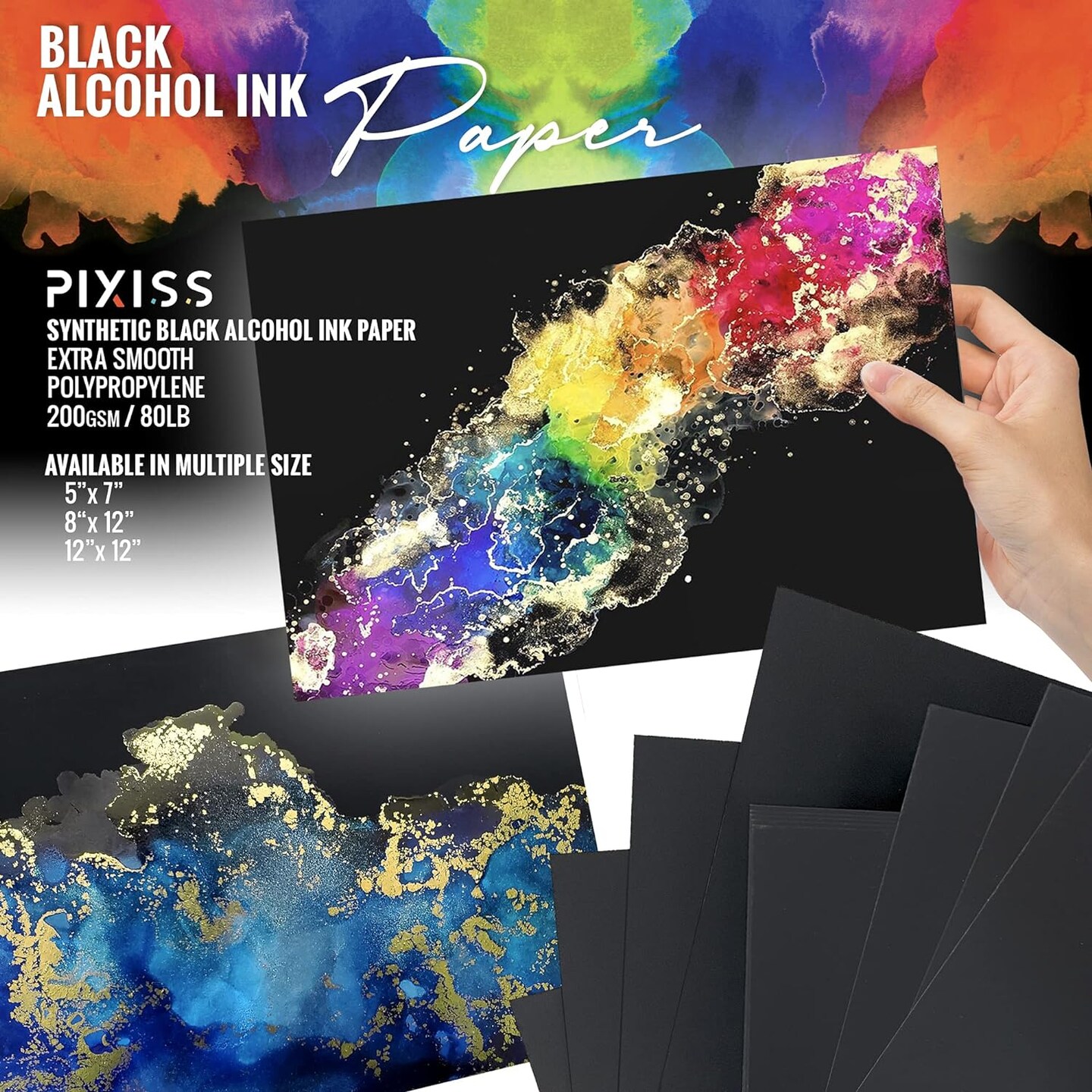 Black Alcohol Ink Paper 25 Sheets Heavy Black Art Paper for Alcohol Ink &#x26; Black Watercolor Paper, Synthetic Paper A4 8x12 Inches (210x297mm), 200gsm Cardstock