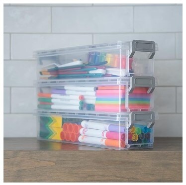 3 Pack Grey Clips in a Long Extra Large Pencil Box. Stackable Pencil  Storage Organiser for Art Supplies, Office Supplies, Crayon Storage, and so  on. Organising Bins for Clear Plastic Storage Boxes