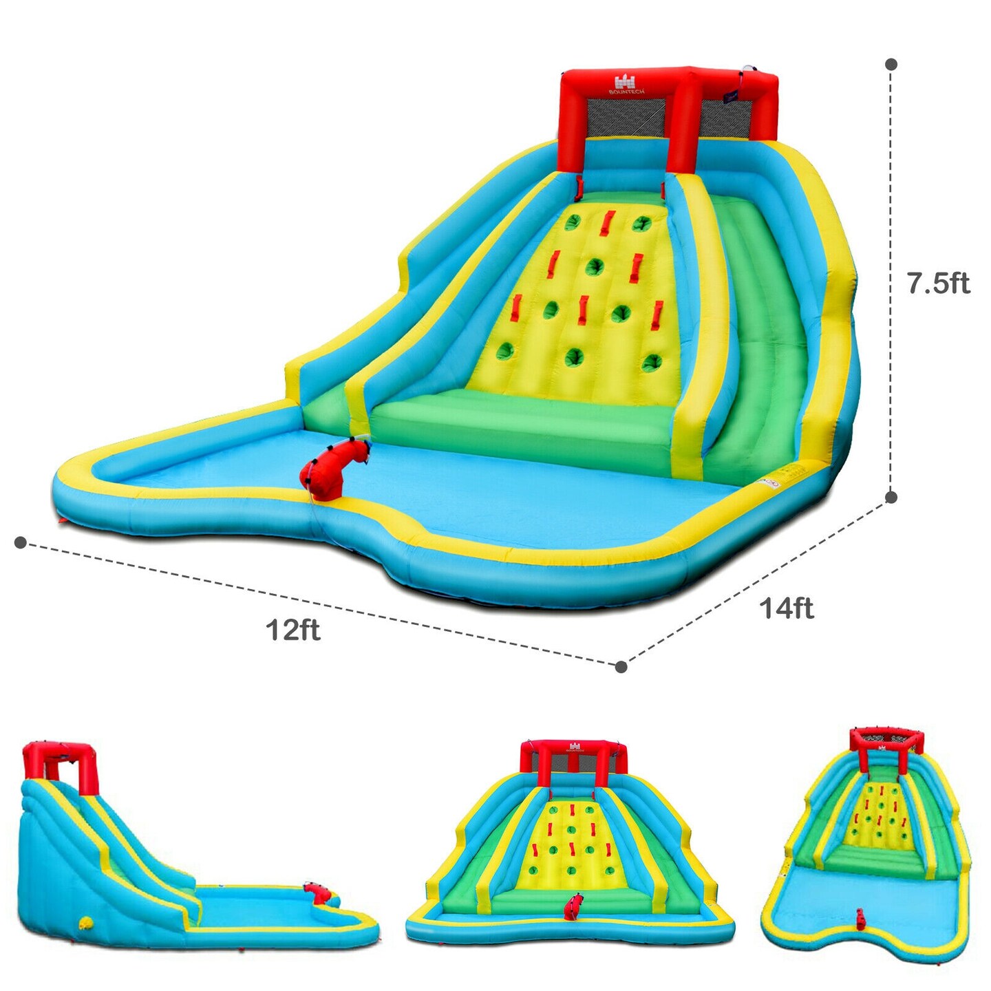 Kids Backyard Water Park Slide Bouncer 2 Curved Slides Splash Pool 3-8 Yrs