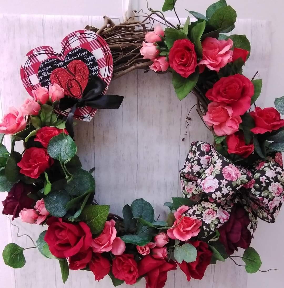 Valentine Wreath, Red Roses, Romantic Valentine Wreath, Valentine