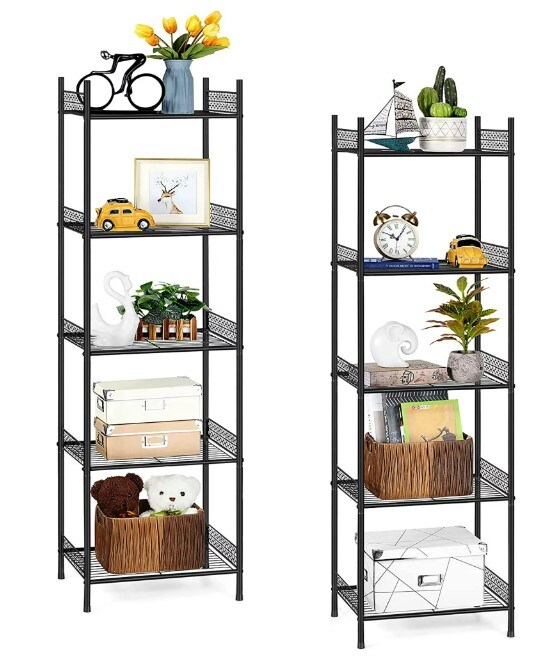 Set of 2 Black, 5 Tier Wire Shelving Unit Metal Storage Organizer Rack