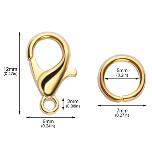 300 pcs Lobster Clasps and Open Jump Rings Set, Jewelry Clasps Lobster Claw Clasps for Jewelry Making Findings&#x26;Bracelets Stocking Stuffers Christmas Gifts(Gold, Silver)
